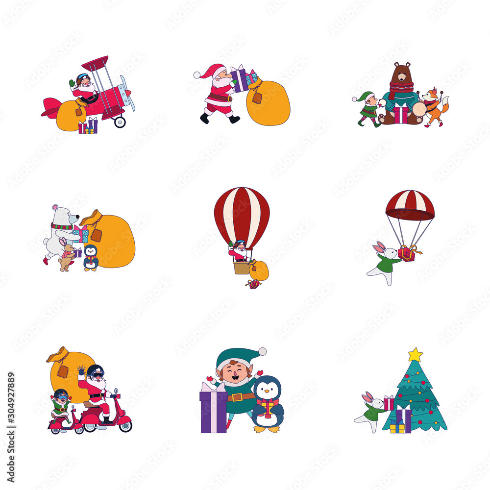 Fototapeta premium Merry christmas icon set vector design