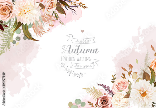 Rose flowers, protea,ranunculus, dahlia, pampas grass,fern