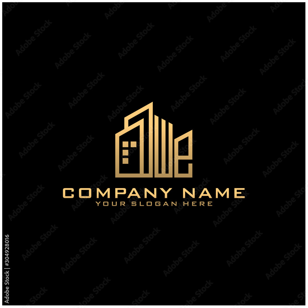 Letter WE With Building For Construction Company Logo Letter WE With Building For Construction Company Logo