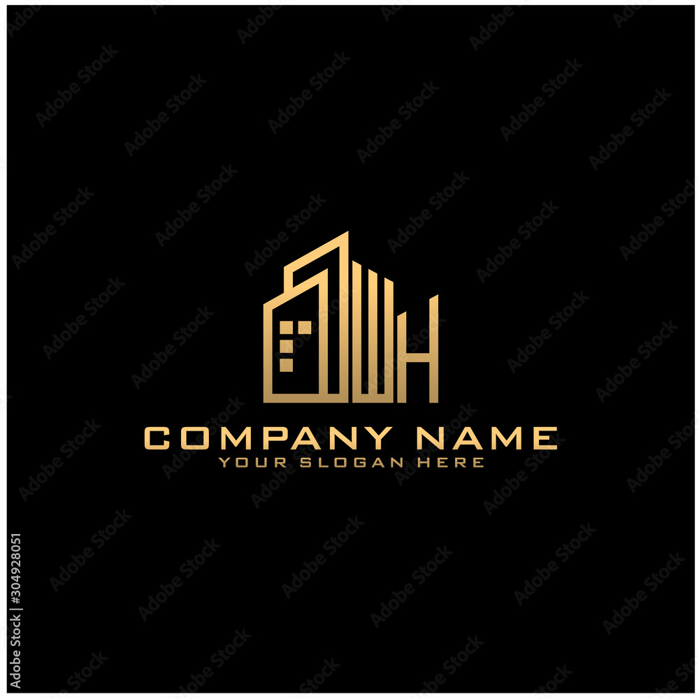 Letter WH With Building For Construction Company Logo