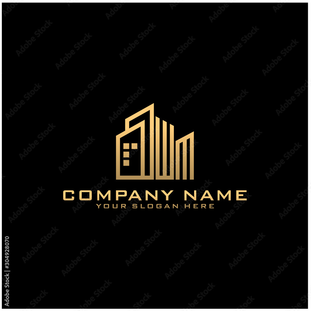 Letter WM With Building For Construction Company Logo