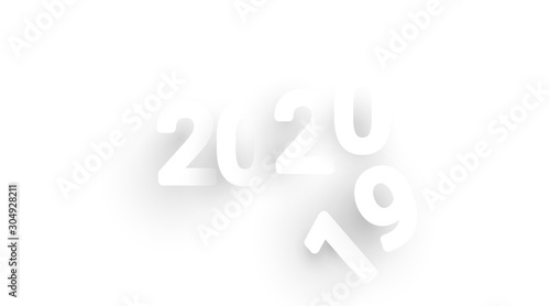 2020 New Year design number in paper cut and craft style for your seasonal holidays flyers, greetings and invitations, and cards. White color and simple 2020 background. - Vector.