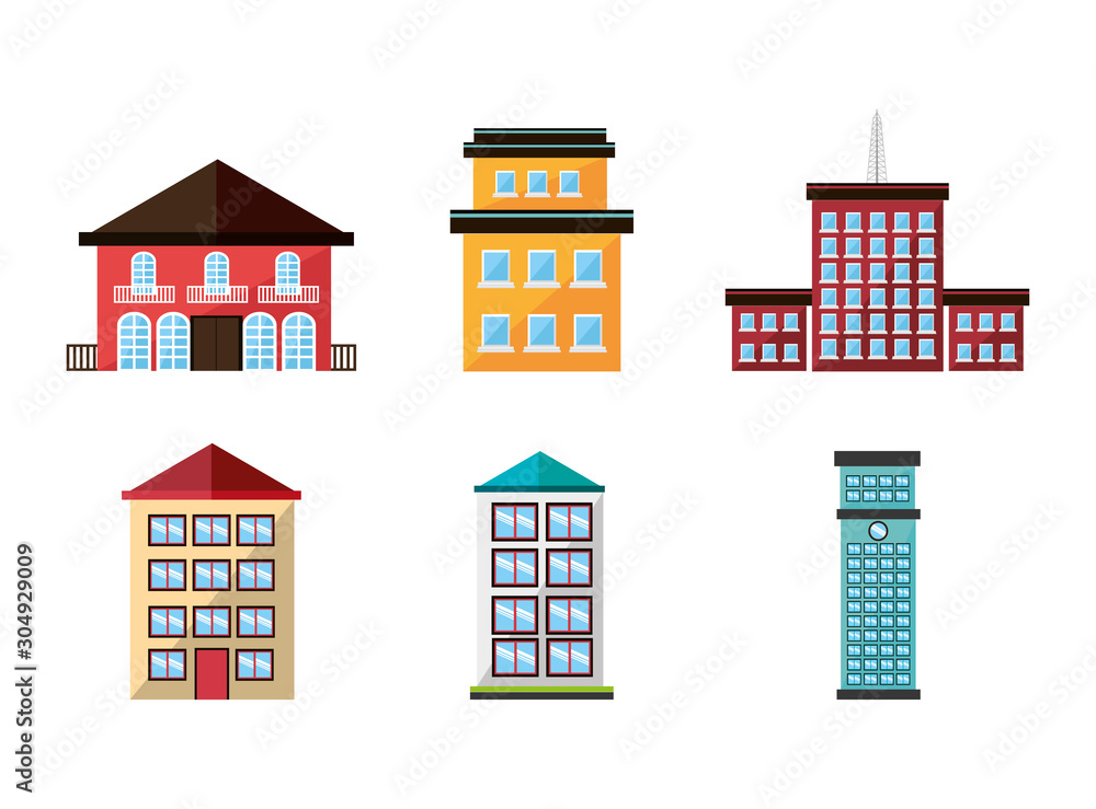 bundle structures facade isometric icons vector illustration design