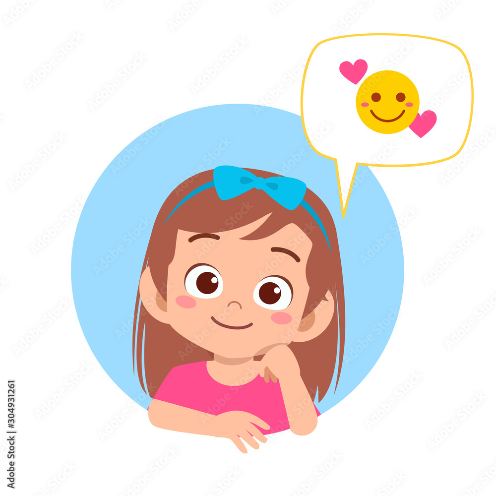 happy cute kid girl with emoji expression happy cute kid girl with emoji expression