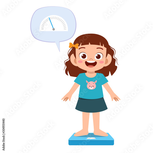 happy cute kid girl use weight scale
