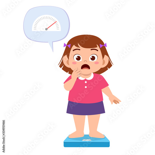 cute fat kid girl use weight scale