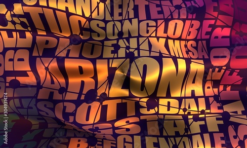 Image relative to usa travel. Arizona state cities list. 3D rendering.