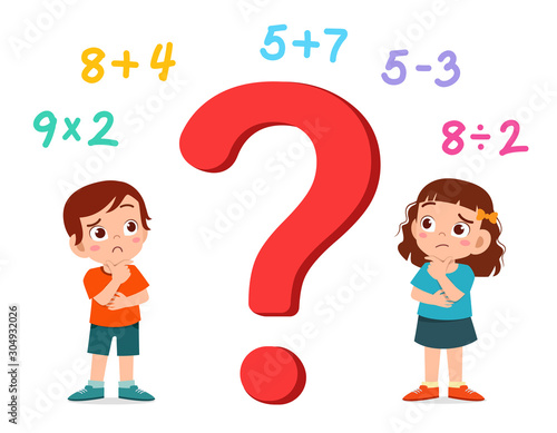 happy cute kid boy and girl study math