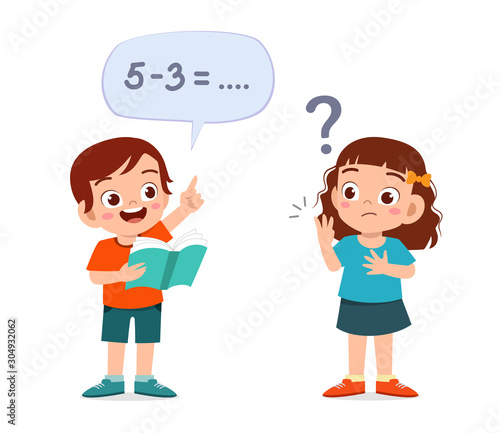 happy cute kid boy and girl study math