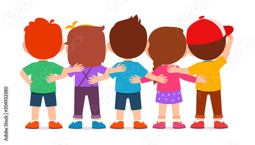 happy cute kid boy and girl hug together
