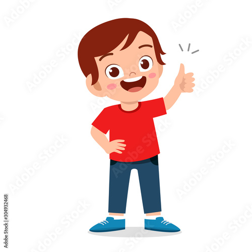 happy cute kid boy with thumb up sign