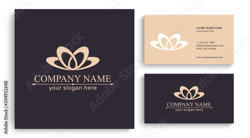 Lotus Logo. Flower icon abstract design vector template business card. Lotus SPA icon. Logo for Spa, massage, beauty salon, yoga, cosmetics, hotel, fashion.