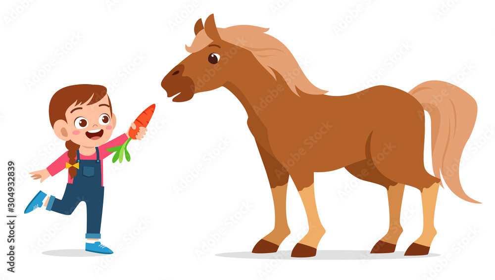 happy cute kid girl feeding cute horse happy cute kid girl feeding cute horse