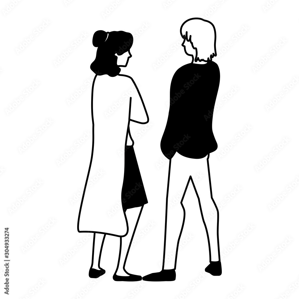couple of people in back position on white background couple of people in back position on white background