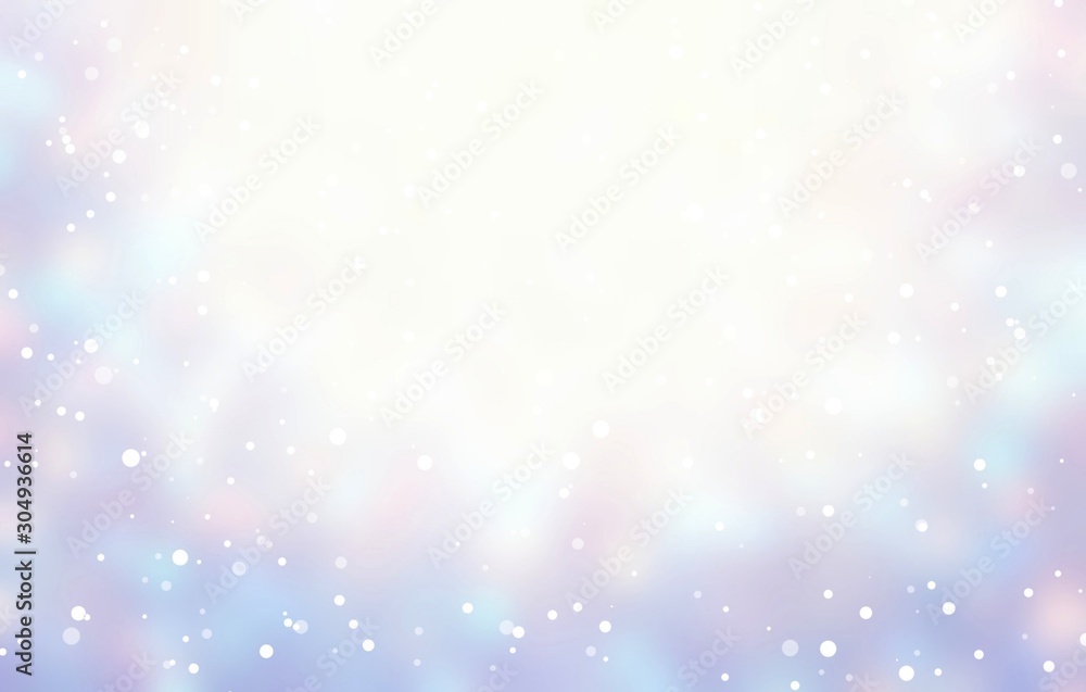 Wonderful snow defocused illustration. White blue lilac pastel blurred texture. Winter light magical backdrop. Christmas faint iridescent glare. Delicate empty background. 