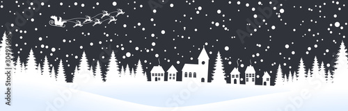 christmas landscape background with village and snow