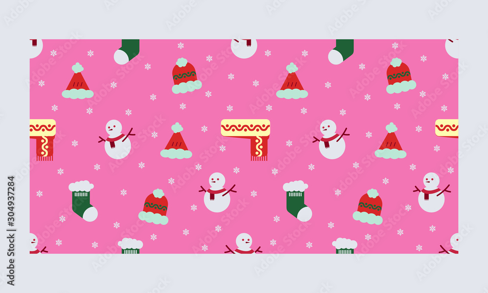 Fototapeta premium Seamless winter symbols. new year gifts decorative paper or textile fabric pattern vector background