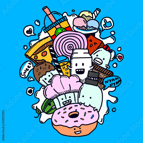 The Cute Doodle Food Illustration Drawing 