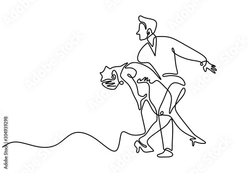 Continuous one line drawing of Dancing couple vector. Minimalism sketch hand drawn of man and girl dance with beautiful and romantic.