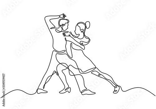 Continuous one line drawing of romantic tango dancing. couple dance of man and girl.