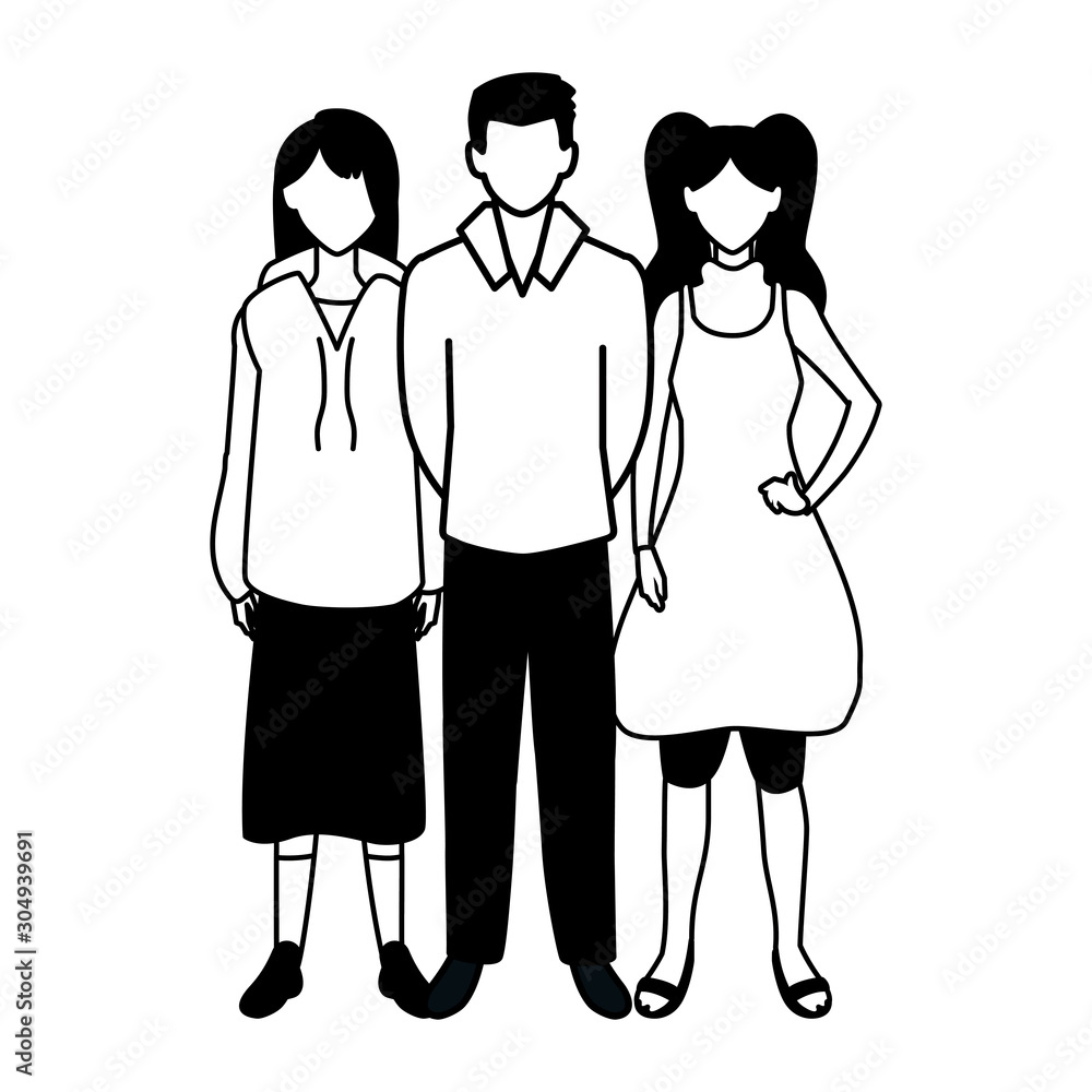 group of people faceless with different poses on white background group of people faceless with different poses on white background