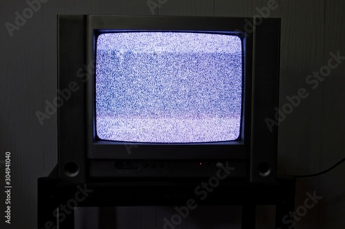 No signal vintage black and white tv screen photo