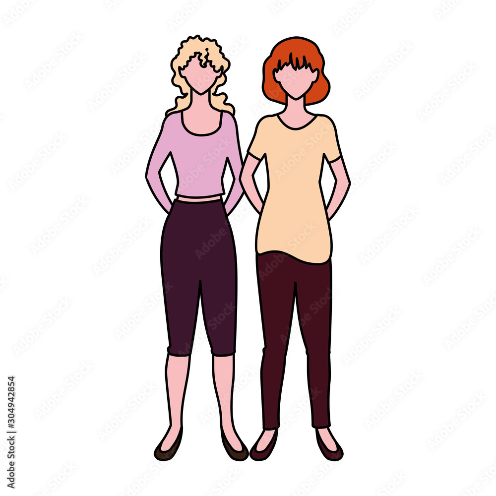 women faceless standing with different poses women faceless standing with different poses