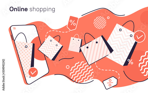 Vector flat style illustration about online shopping, e-commerce