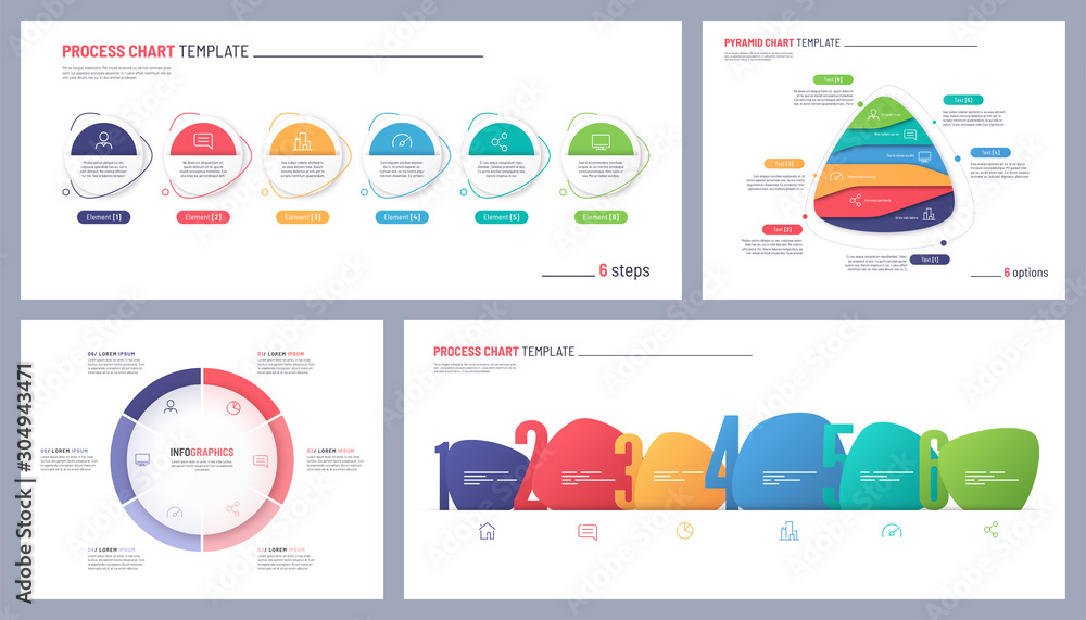 Set of clean and minimalist vector infographic templates. 6 options