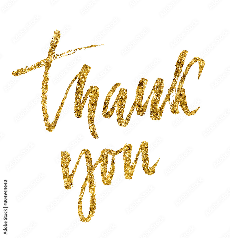 Handdrawn modern brush lettering. Thank you with gold glitter. Handdrawn modern brush lettering. Thank you with gold glitter.