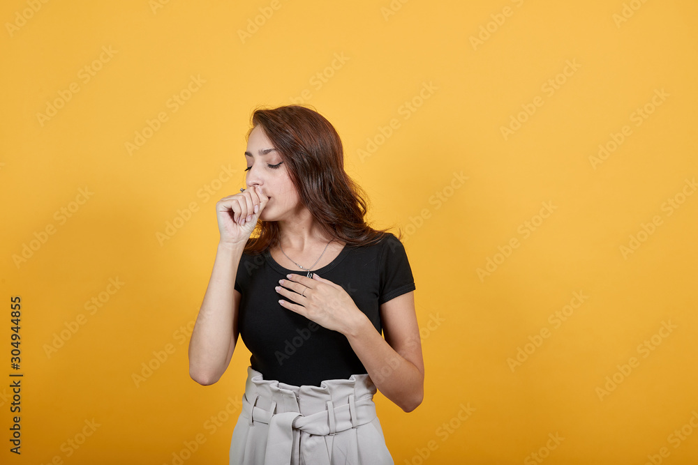 Cute girl is coughing around as she is not well by health. She has germs in her and needs treatment. Cute girl is coughing around as she is not well by health. She has germs in her and needs treatment.