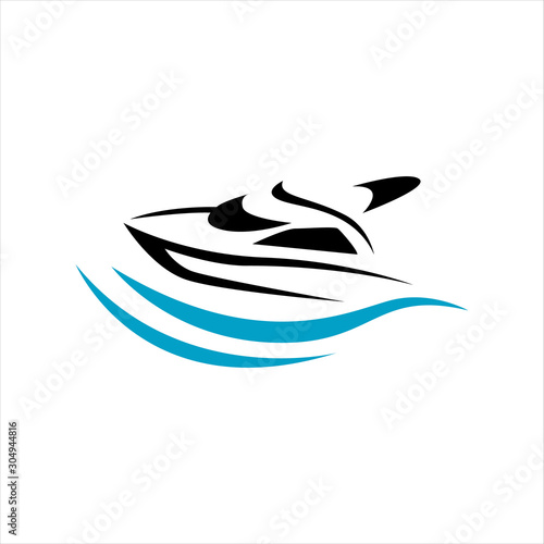 ship boat logo design vector. sailing yacht on the water wave template concept