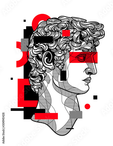 David sculpture. Glitch modern style.