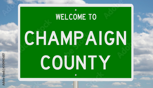 Photography Rendering of a green 3d highway sign for Champaign County