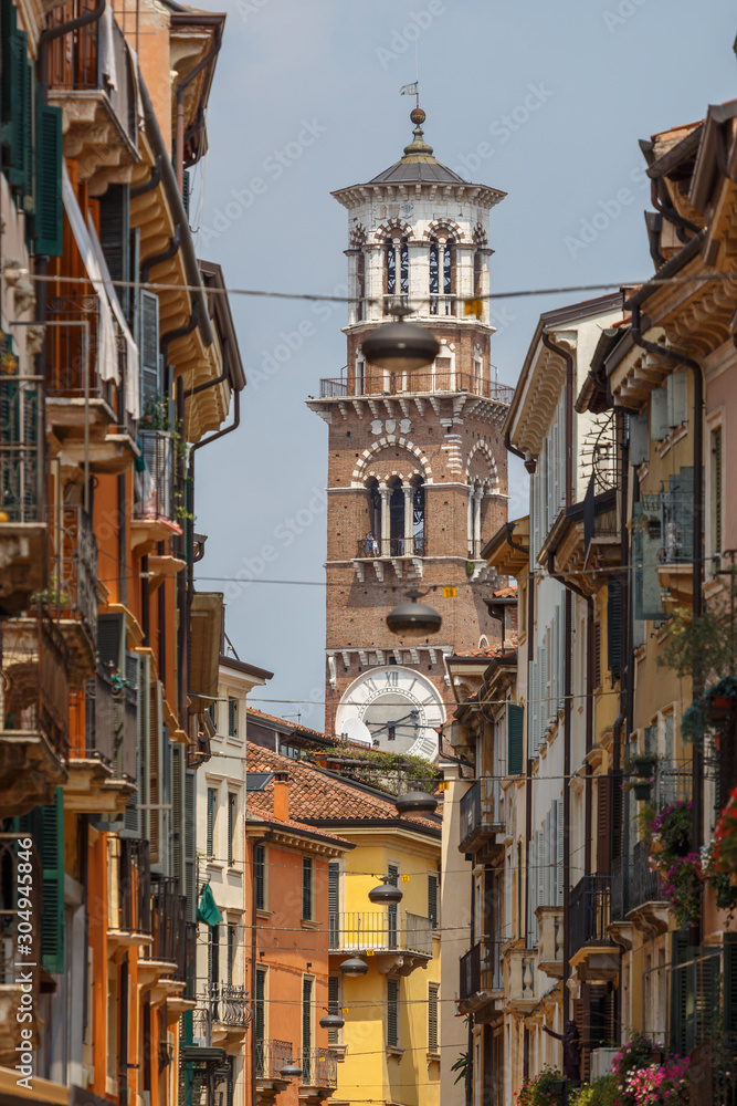 Narrow street in the historic centre of Verona, Italy