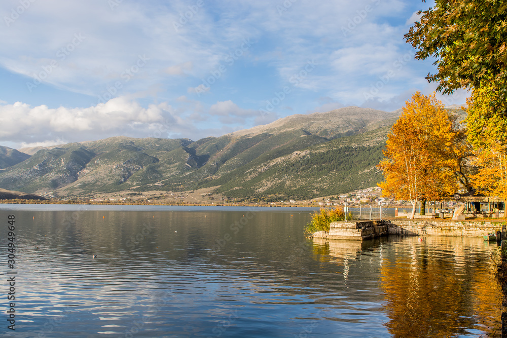 The lake of Ioannina in a colorfull autumn day, Epirus, Greece
