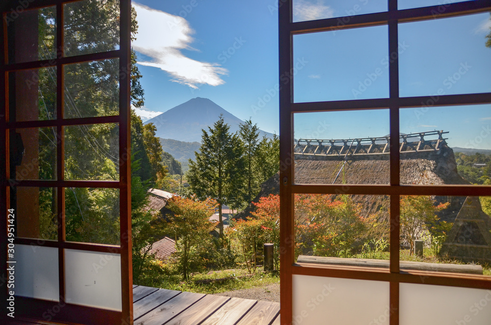 old traditional japanese house with Mount Fuji old traditional japanese house with Mount Fuji