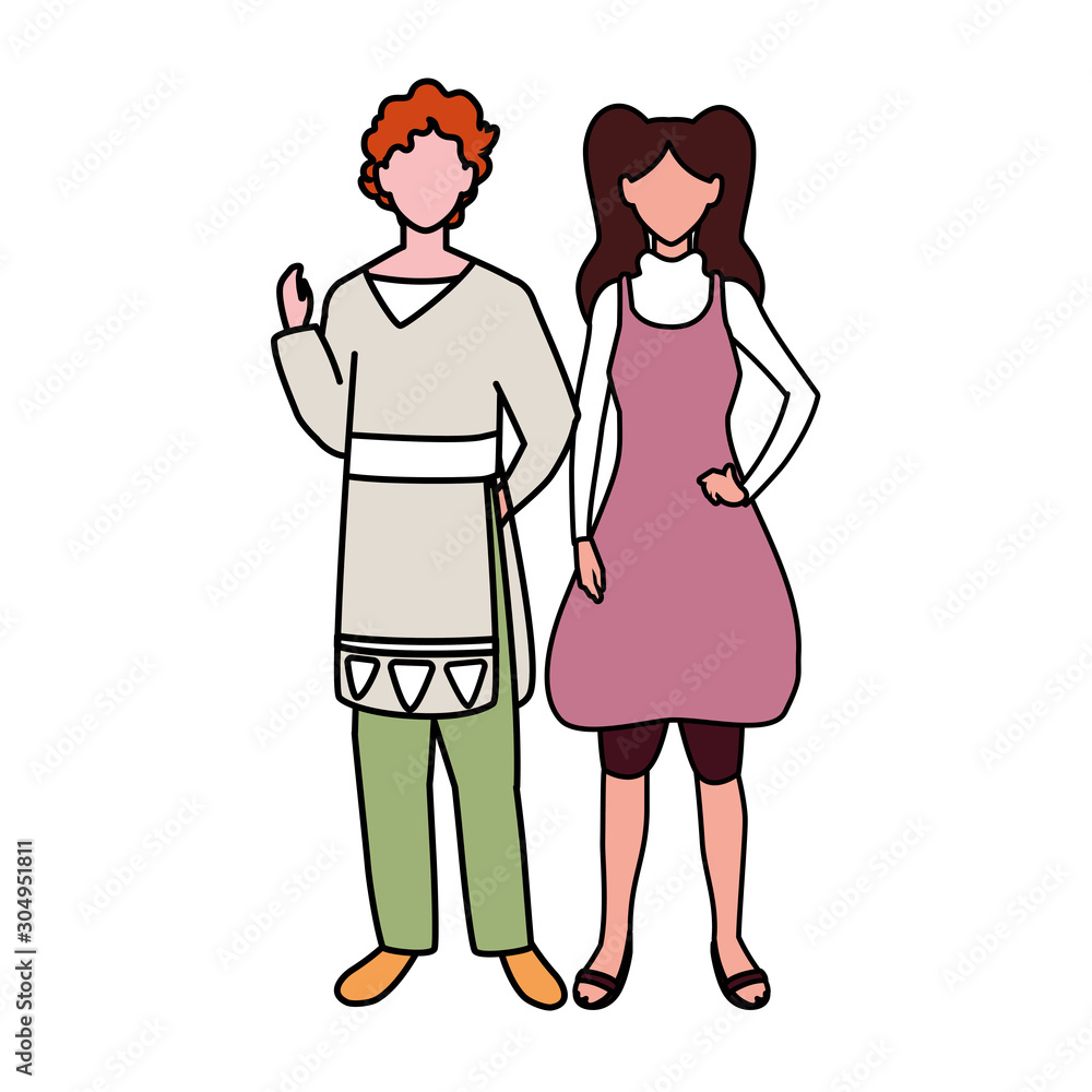 couple of people faceless on white background couple of people faceless on white background