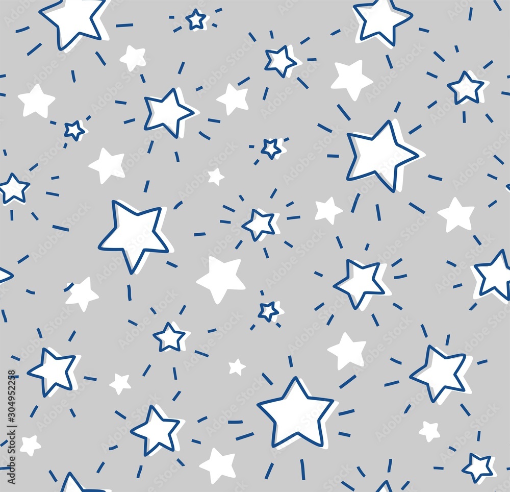 Contour stars, seamless gray pattern, vector. Contour, shining stars with rays on the gray field. Imitation of a freehand drawing. Contour stars, seamless gray pattern, vector. Contour, shining stars with rays on the gray field. Imitation of a freehand drawing.