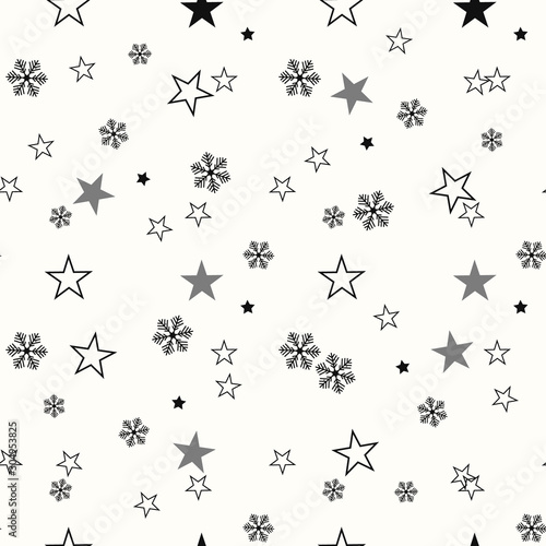 Snowflakes  stars  winter symbols  brushes set. Vector Christmas doodle brush line pattern. Seamless abstract shapes background. New Year and Merry Xmas seasonal hand drawn snow ornaments collection