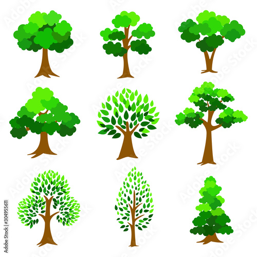 Collection of trees. tree set isolated on white background. vector illustration. 