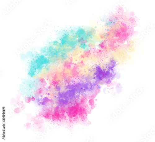 Rainbow splash on a white background. Banner, poster for your graphics. Watercolor abstraction with stains of paint. Vector illustration. EPS 8. Flashy colors. Copy space. Soft and delicate.