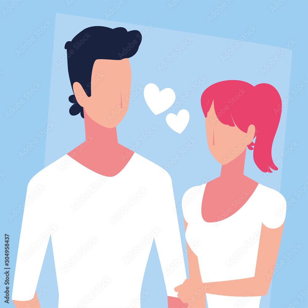 cute couple of people in love, man and woman embracing each other affectionately