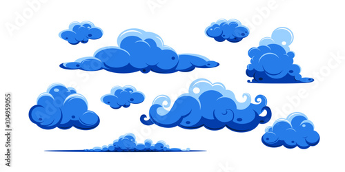 Vector smoke special effects template. Steam clouds, fog, watery vapour or dust explosion elements for game, print, advertising and web design