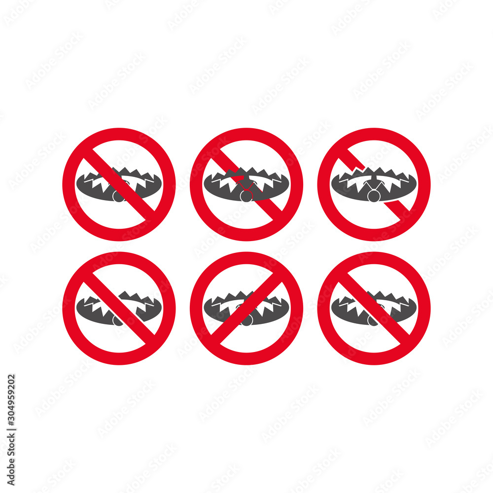 Set sign forbidden to hunt for a trap in a flat style.Vector illustration. Set sign forbidden to hunt for a trap in a flat style.Vector illustration.