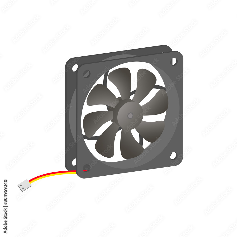 Realistic PC cooler.Computer hardware fan.3d vector illustration and realistic isometric view. Realistic PC cooler.Computer hardware fan.3d vector illustration and realistic isometric view.
