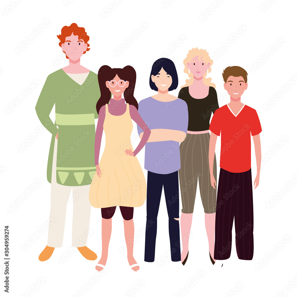 Fototapeta premium group of people with different poses on white background