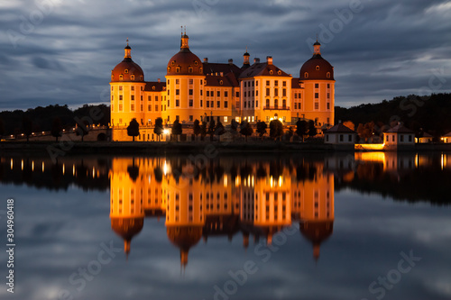Moritzburg Castle at night in Saxony, Germany