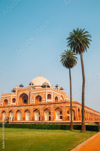 Humayun's Tomb with palm trees in Delhi, India