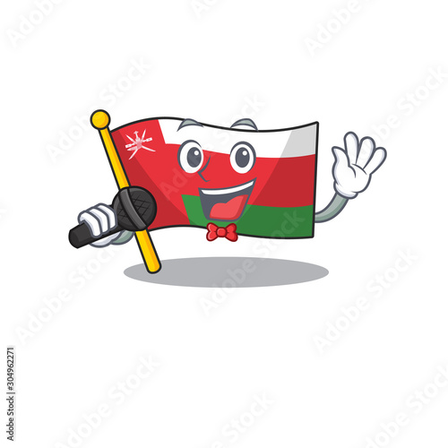 cartoon Singing flag oman while holding the mic